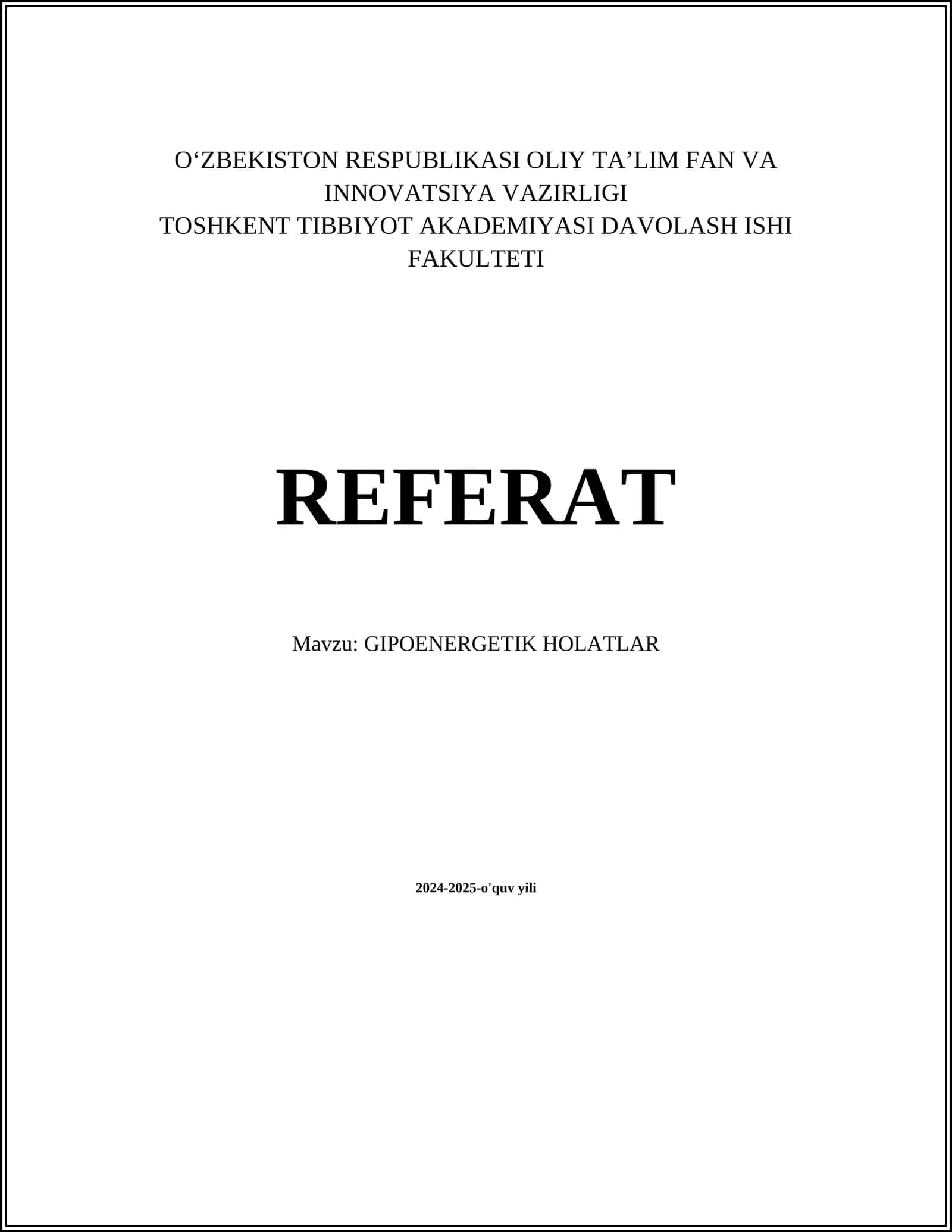 GIPOENERGETIK HOLATLAR