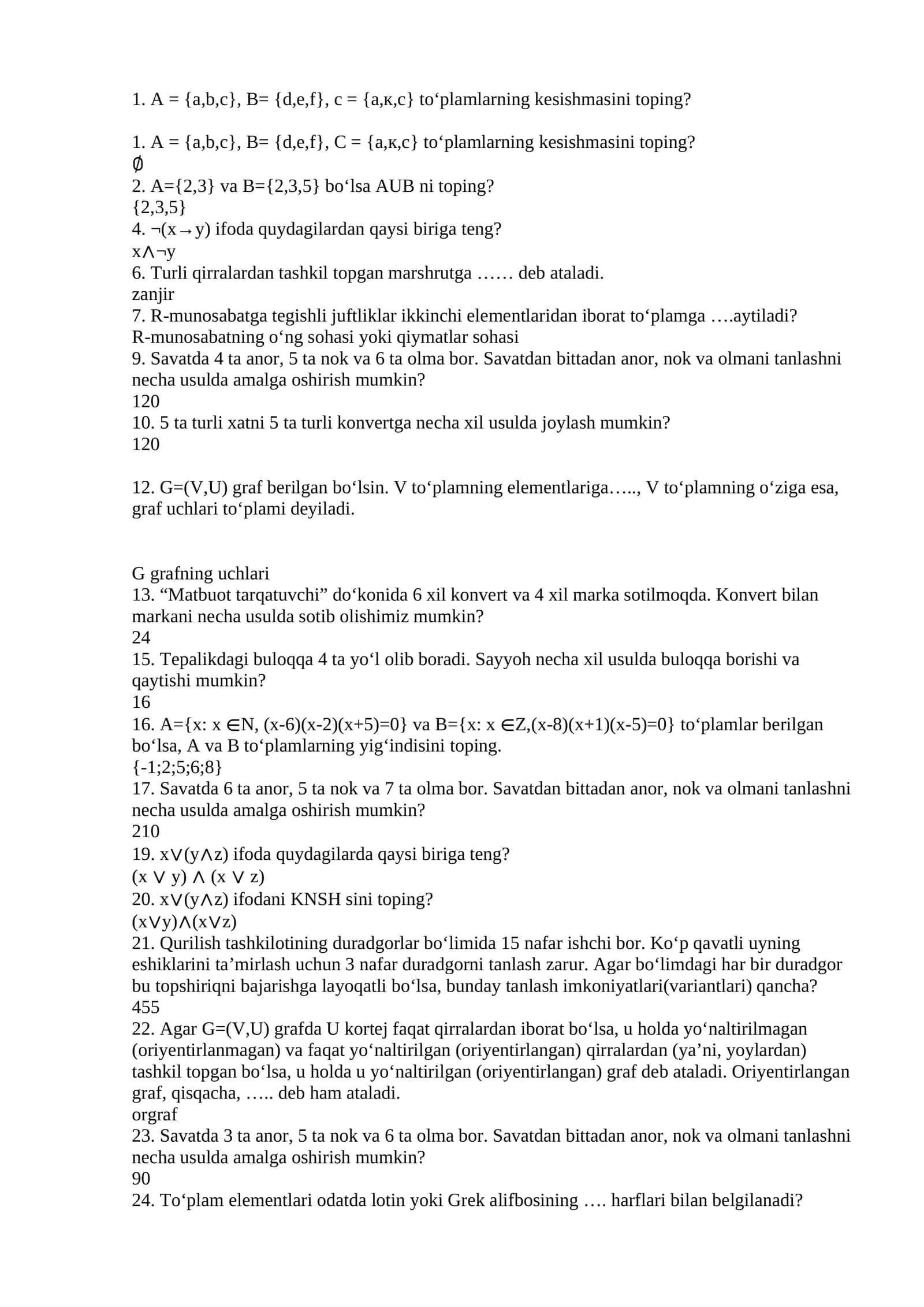 Matematika misollar to‘plami. 3-savol