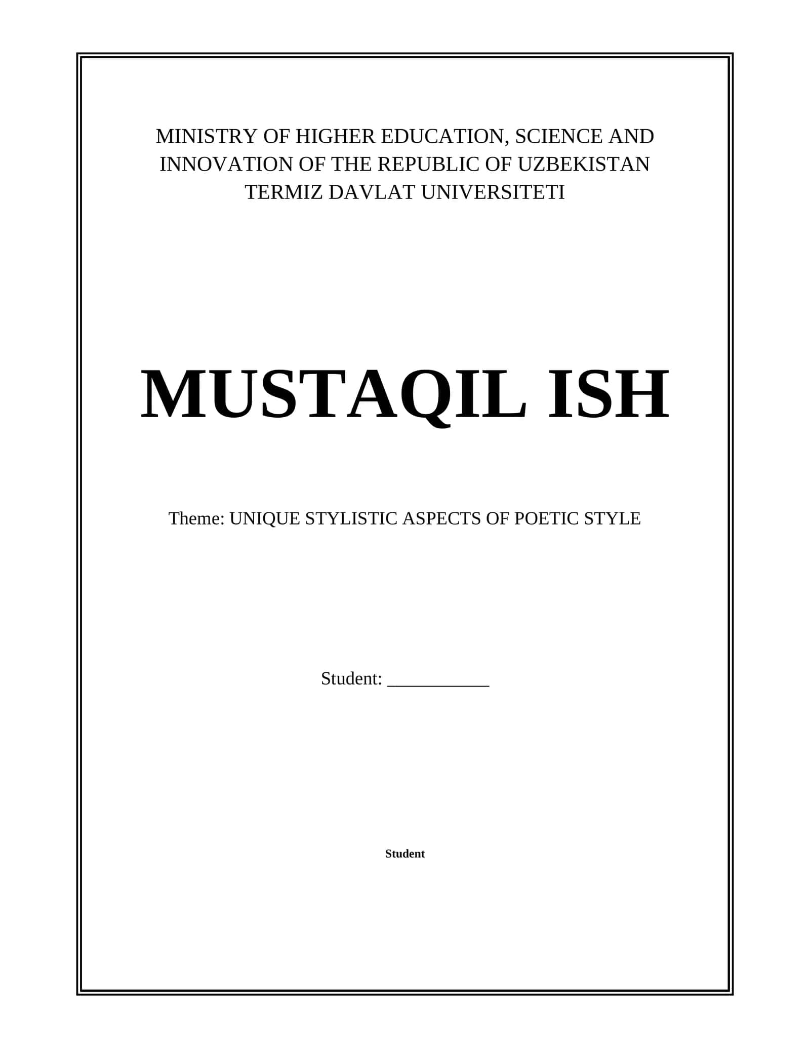 UNIQUE STYLISTIC ASPECTS OF POETIC STYLE