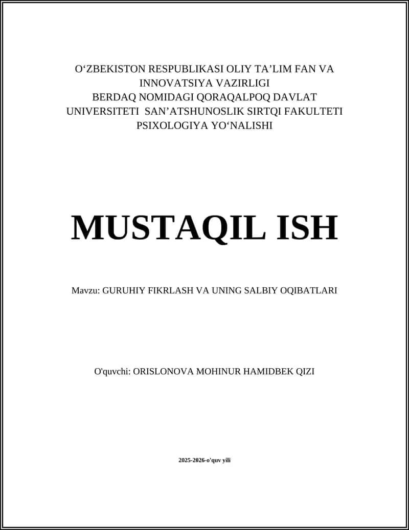 GURUHIY FIKRLASH VA UNING SALBIY OQIBATLARI