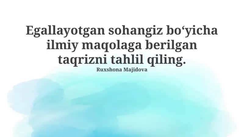 Maqola tavsifi va tadqiqot savoli