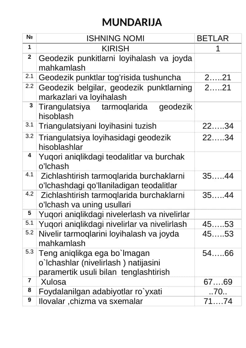 Geodezik punkitlarni loyihalash va joyda mahkamlash