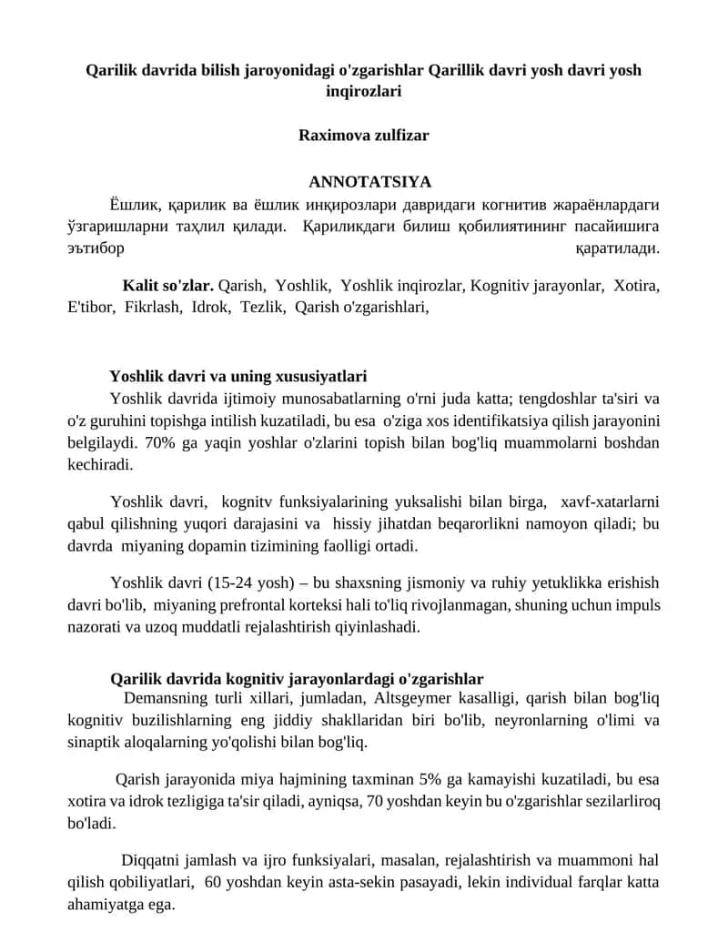 Yoshlik davri va uning xususiyatlari