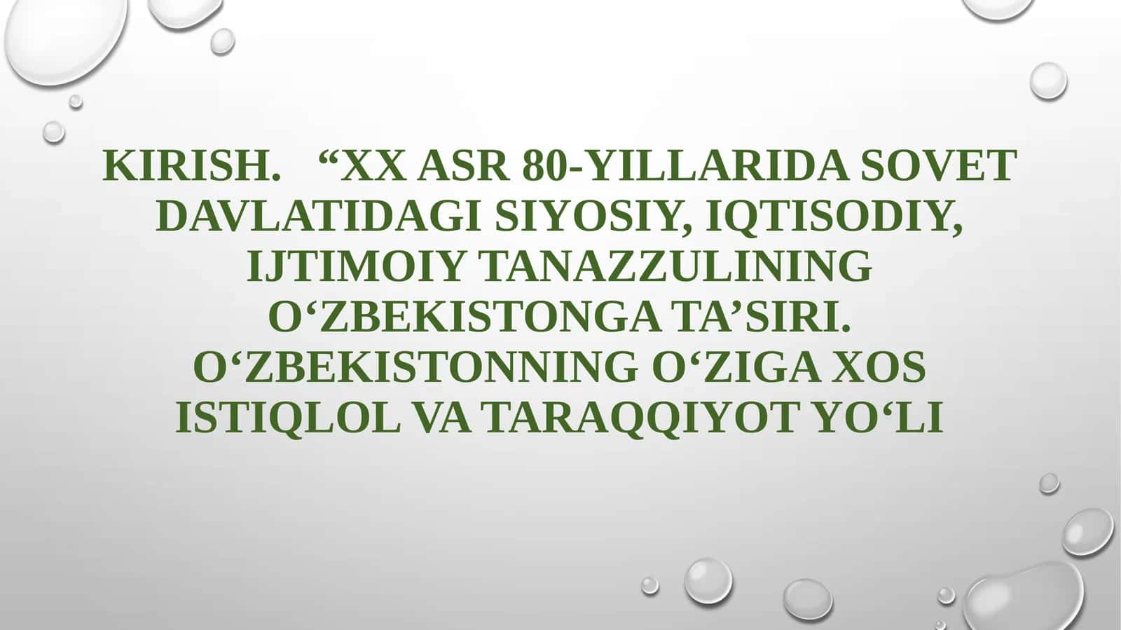 XX asr O'zbekistonida siyosiy, iqtisodiy, ijtimoiy tanazzul