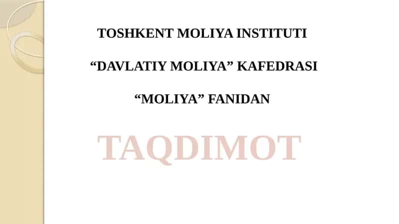 Davlatiy Moliya Fanidan Taqdimot Reja