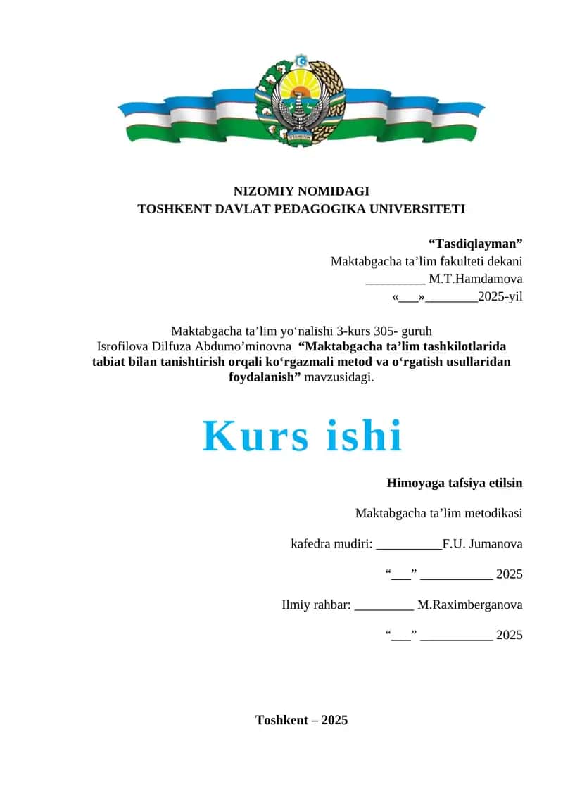 Maktabgacha ta’lim tashkilotlarida tabiat bilan tanishtirish orqali ko‘rgazmali metod va o‘rgatish usullaridan foydalanish