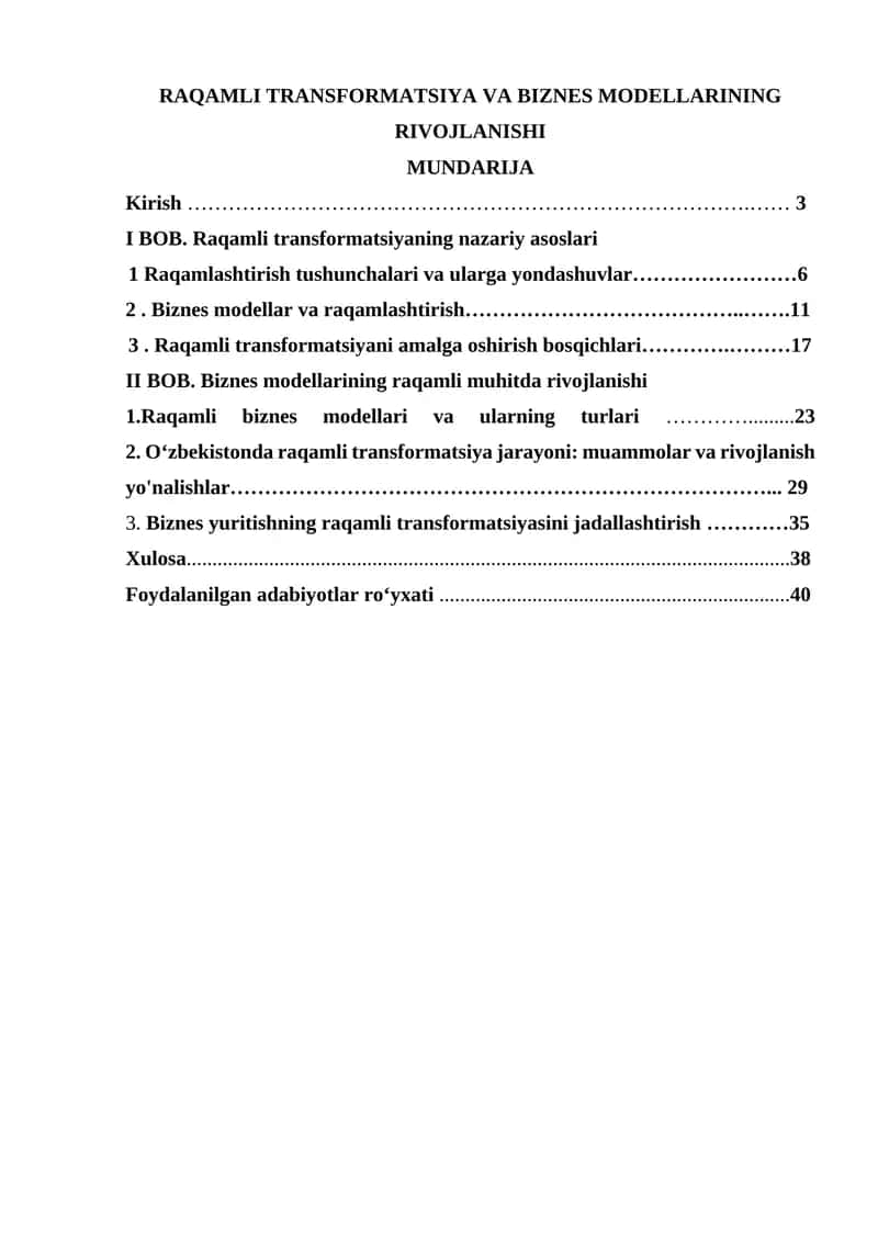 Raqamli transformatsiya va biznes modellarining rivojlanishi