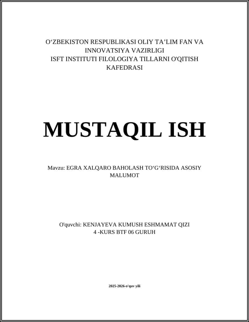 EGRA XALQARO BAHOLASH TO‘G‘RISIDA ASOSIY MALUMOT