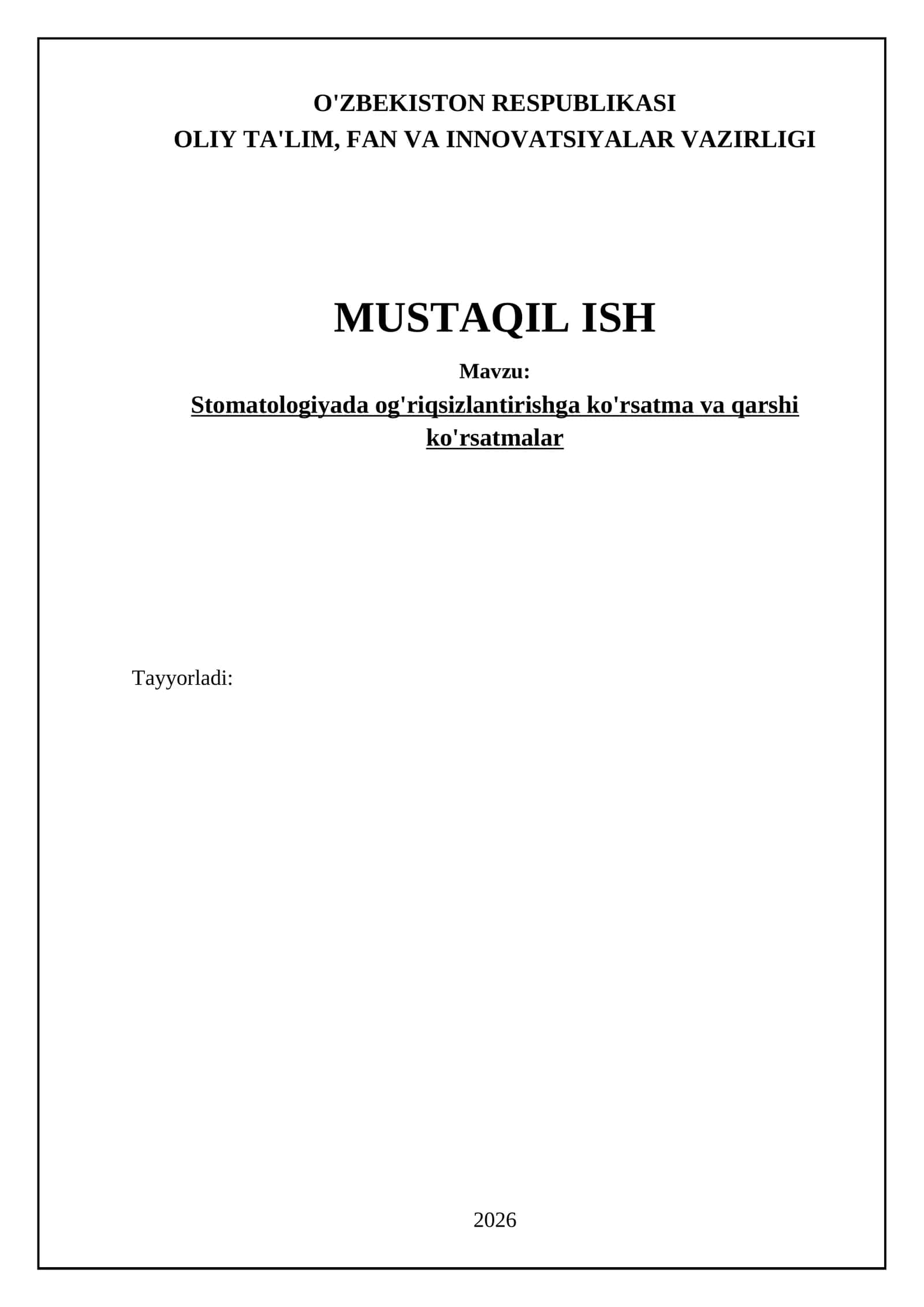 Stomatologiyada og'riqsizlantirishga ko'rsatma va qarshi ko'rsatmalar