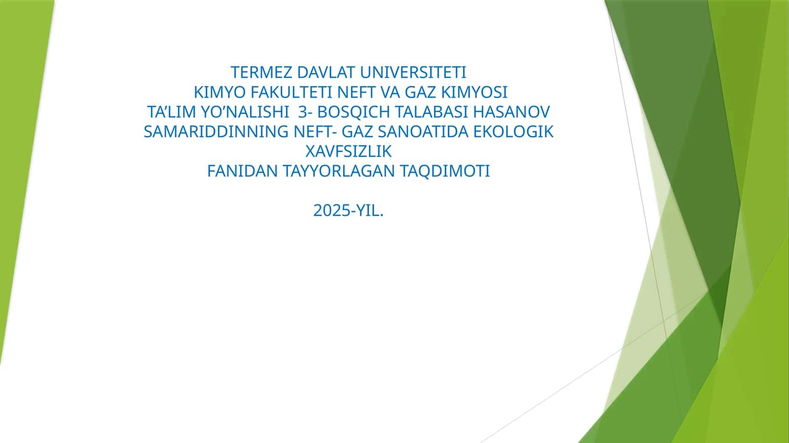 NEFT-VAGAZ SANOATI DAEKOLOGIK XAVFSIZLIK FANI