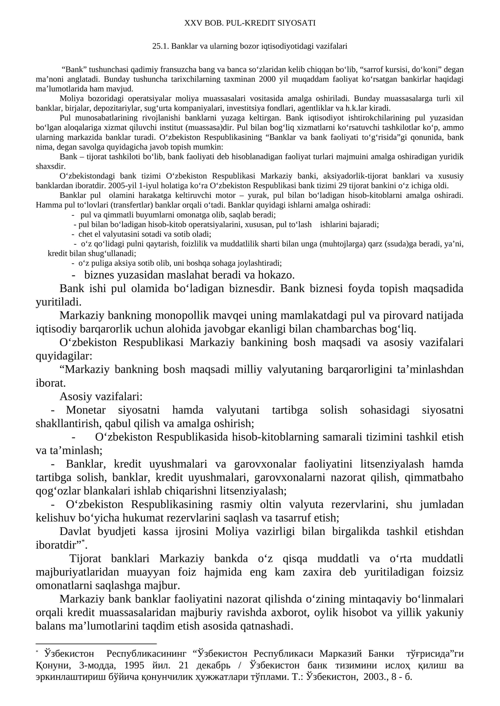 Banklar va ularning bozor iqtisodiyotidagi vazifalari