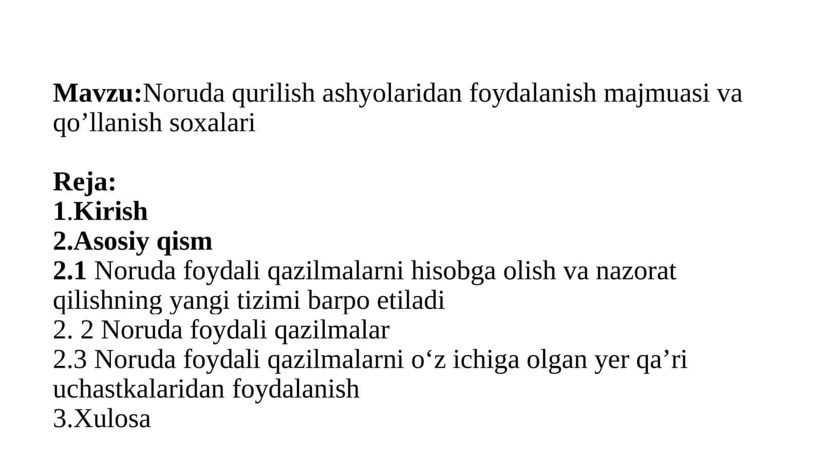 Noruda qurilish ashyolaridan foydalanish majmuasi va qo’llanish soxalari