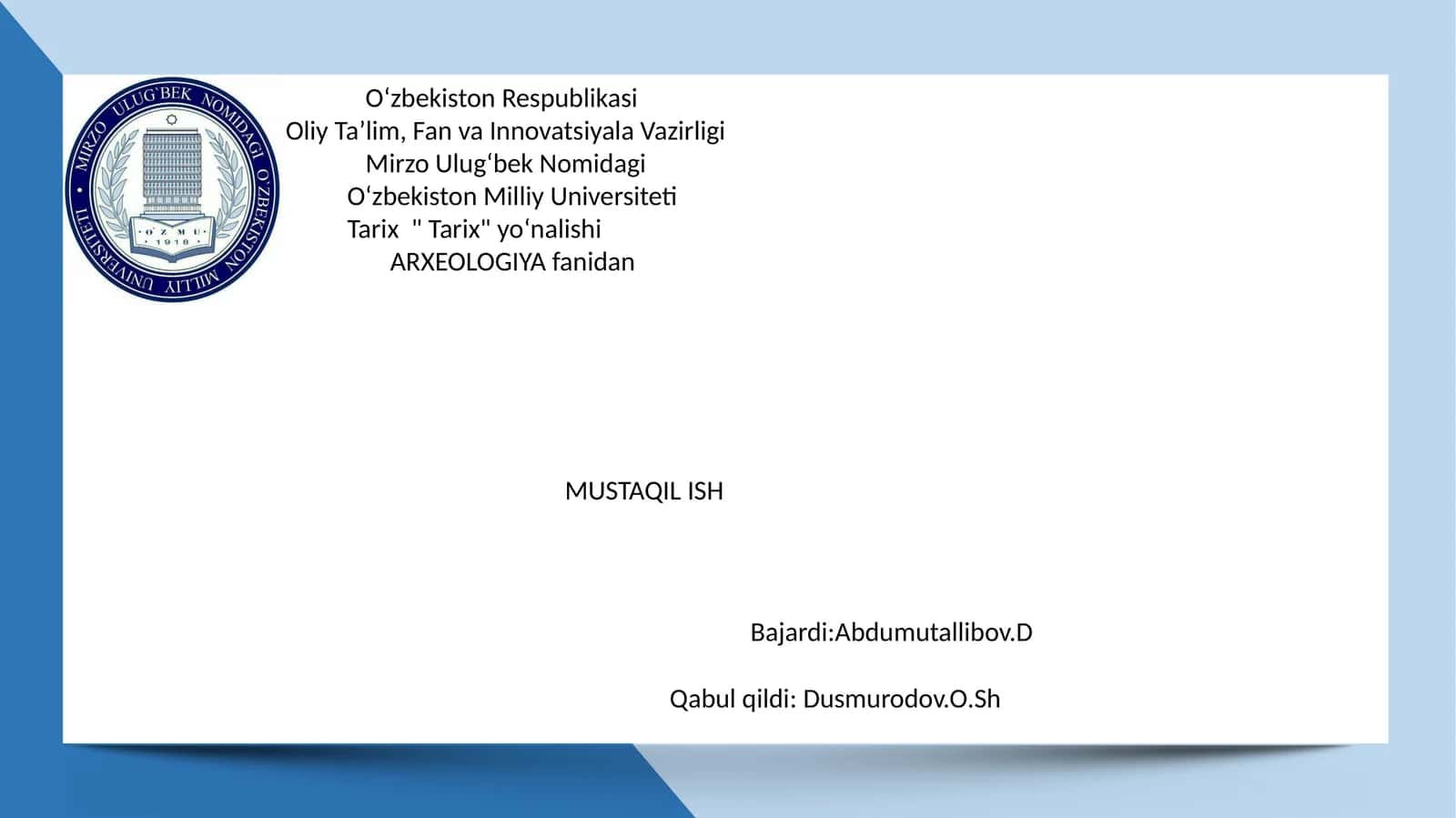 Oʻrta Osiyoning oʻrta asrlar moddiy madaniyati ( Yozyovon tumani misolida )