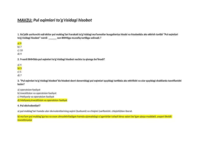 Pul oqimlari to’g’risidagi hisobot