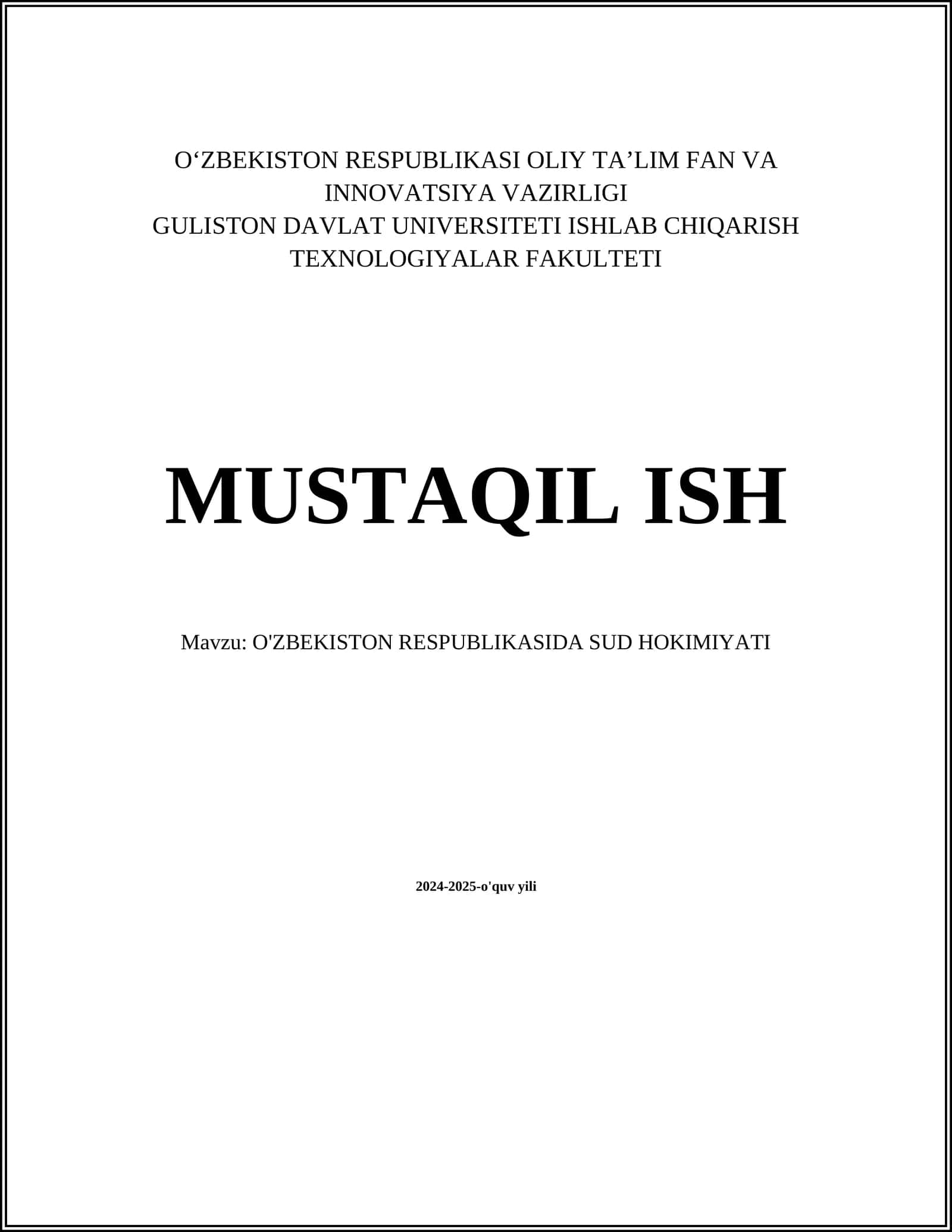 O'ZBEKISTON RESPUBLIKASIDA SUD HOKIMIYATI