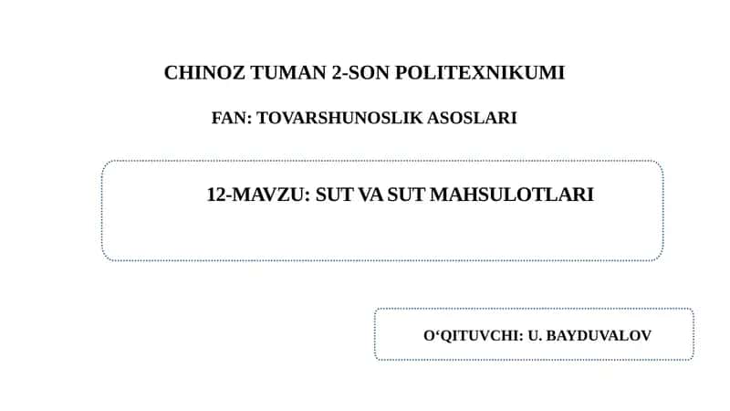 SUT VA SUT MAHSULOTLARI