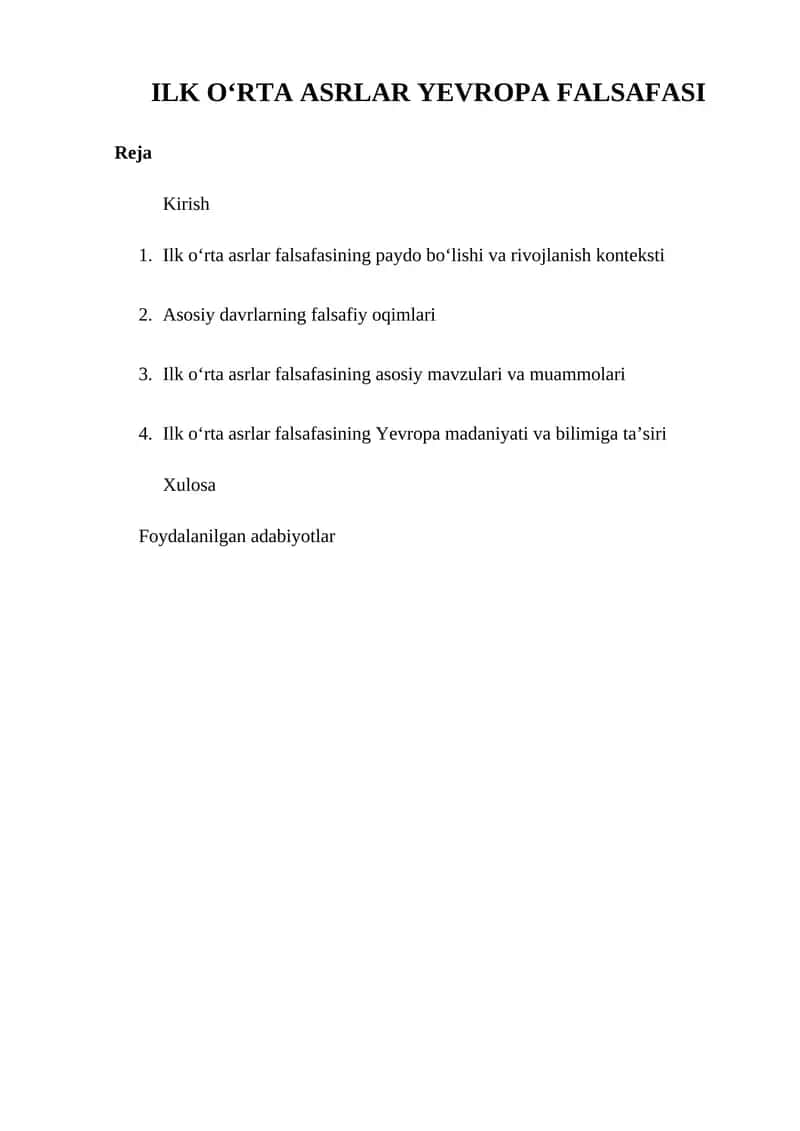 Ilk O‘rta Asrlar Yevropa Falsafasi