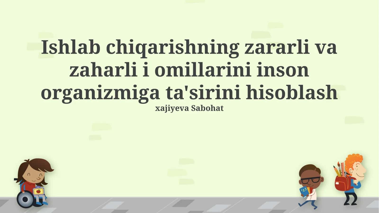 Ishlab chiqarishning zararli va zaharli i omillarini inson organizmiga ta'sirini hisoblash