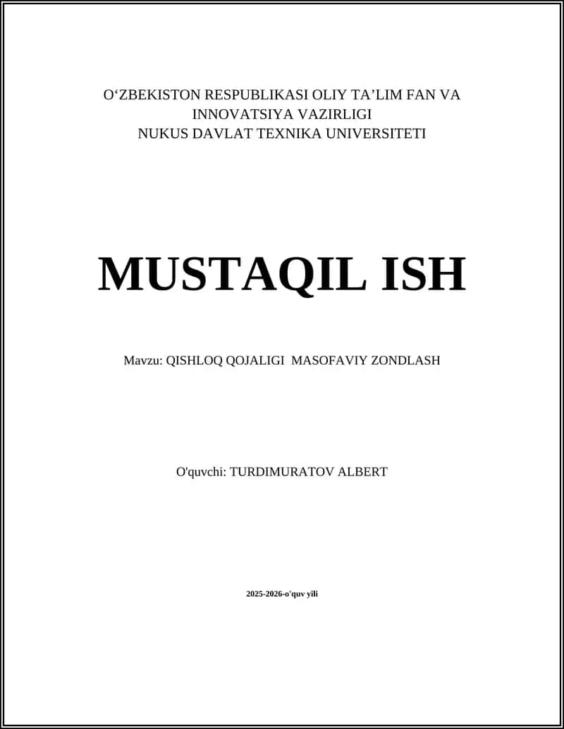 QISHLOQ QOJALIGI MASOFAVIY ZONDLASH