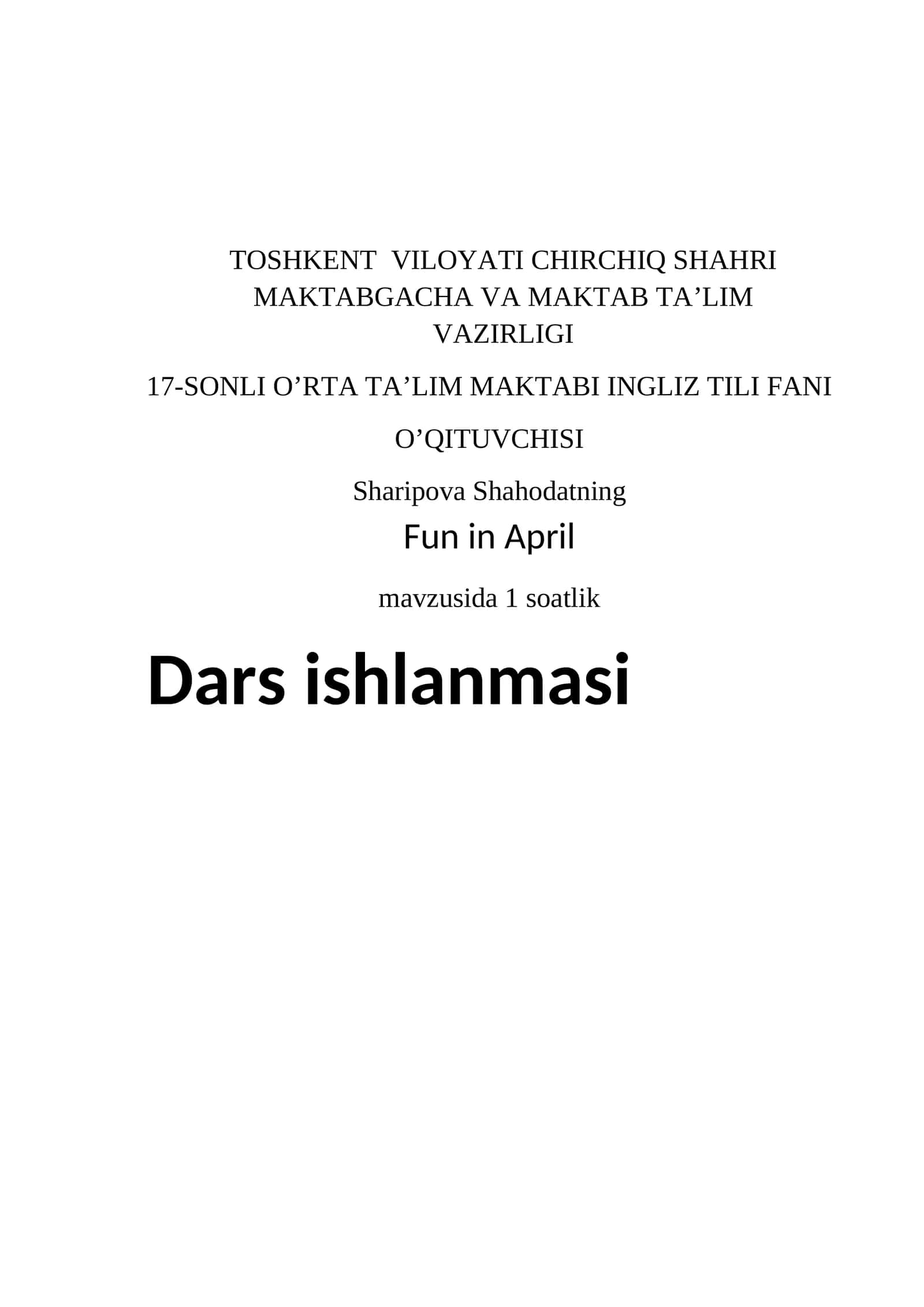 17-SONLI O’RTA TA’LIM MAKTABI INGLIZ TILI FANI