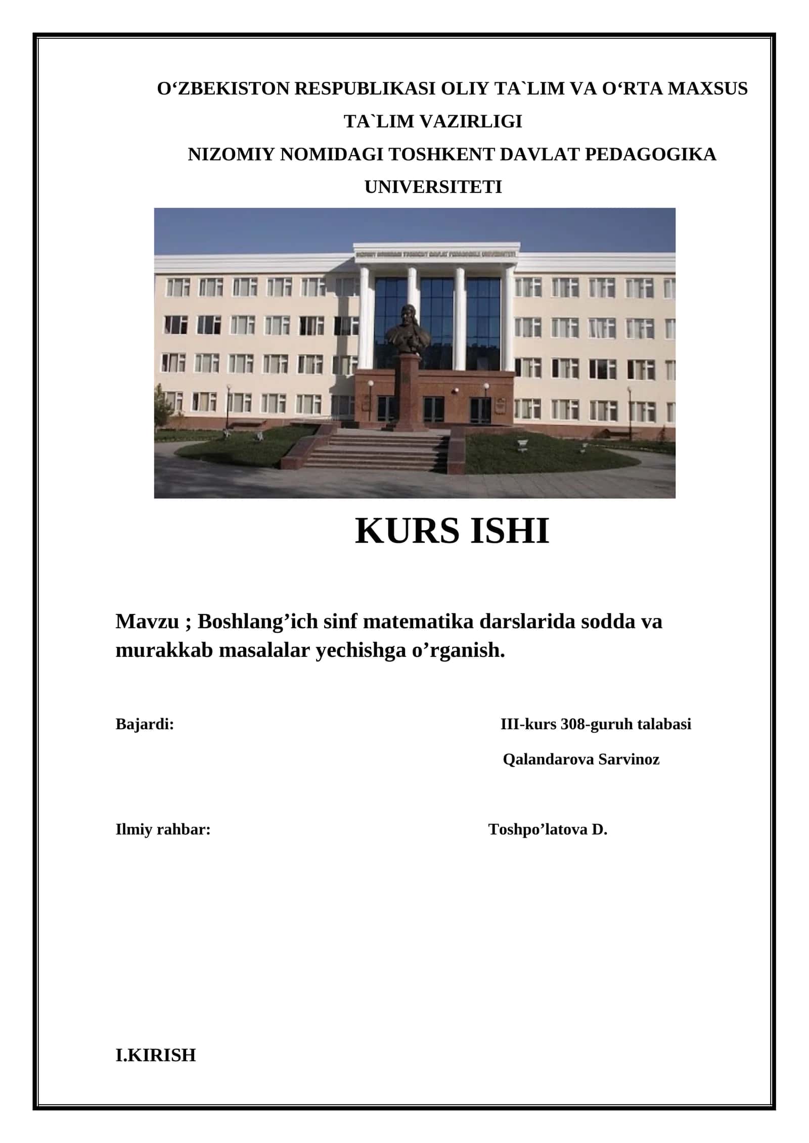 Boshlang’ich sinf matematika darslarida sodda va murakkab masalalar yechishga o’rganish