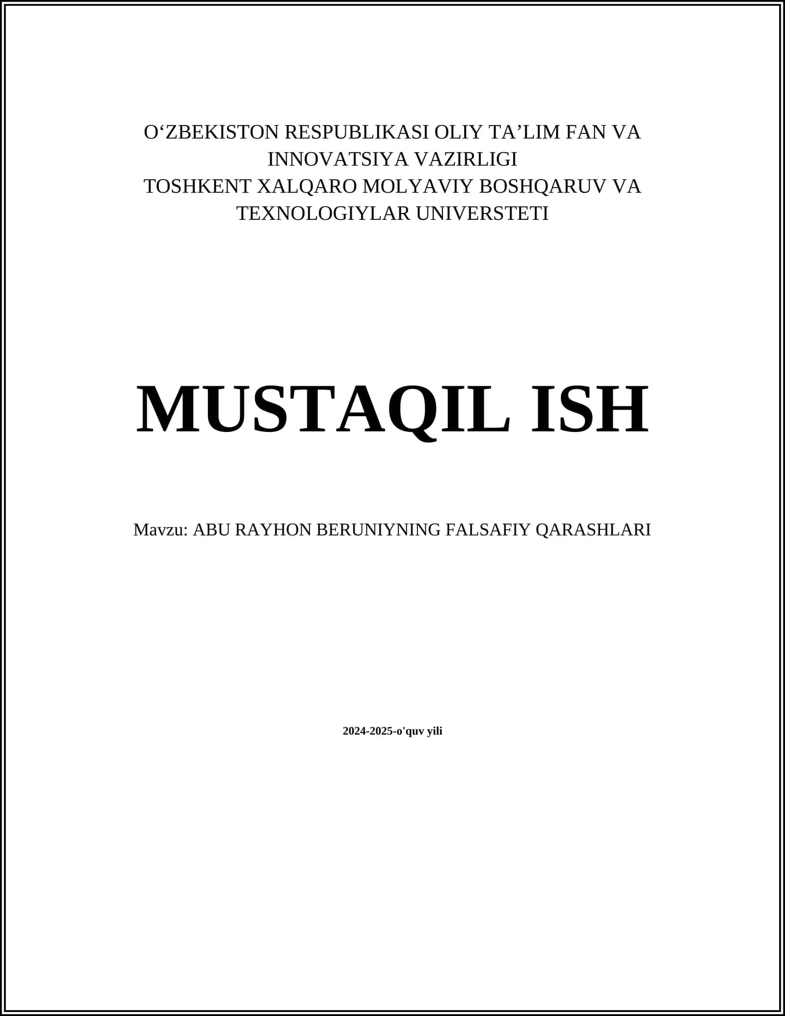 ABU RAYHON BERUNIYNING FALSAFIY QARASHLARI