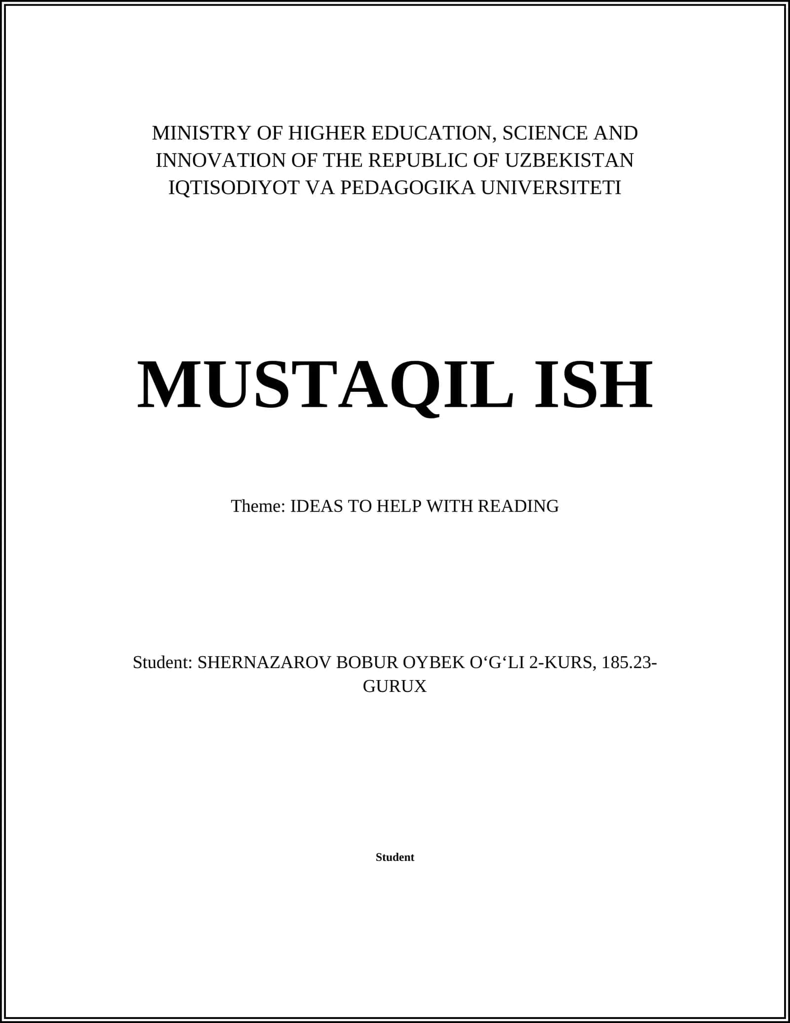 IDEAS TO HELP WITH READING