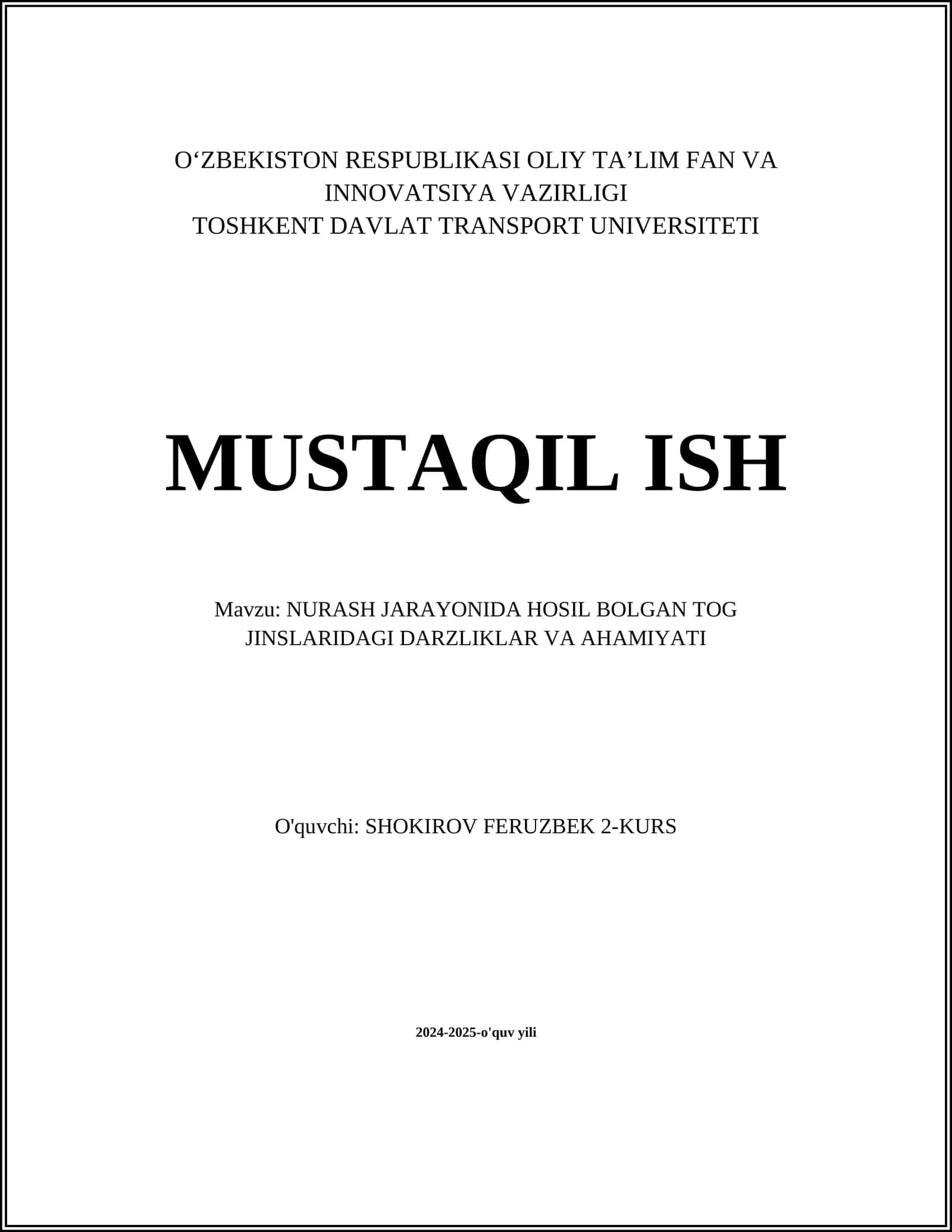 NURASH JARAYONIDA HOSIL BOLGAN TOG JINSLARIDAGI DARZLIKLAR VA AHAMIYATI