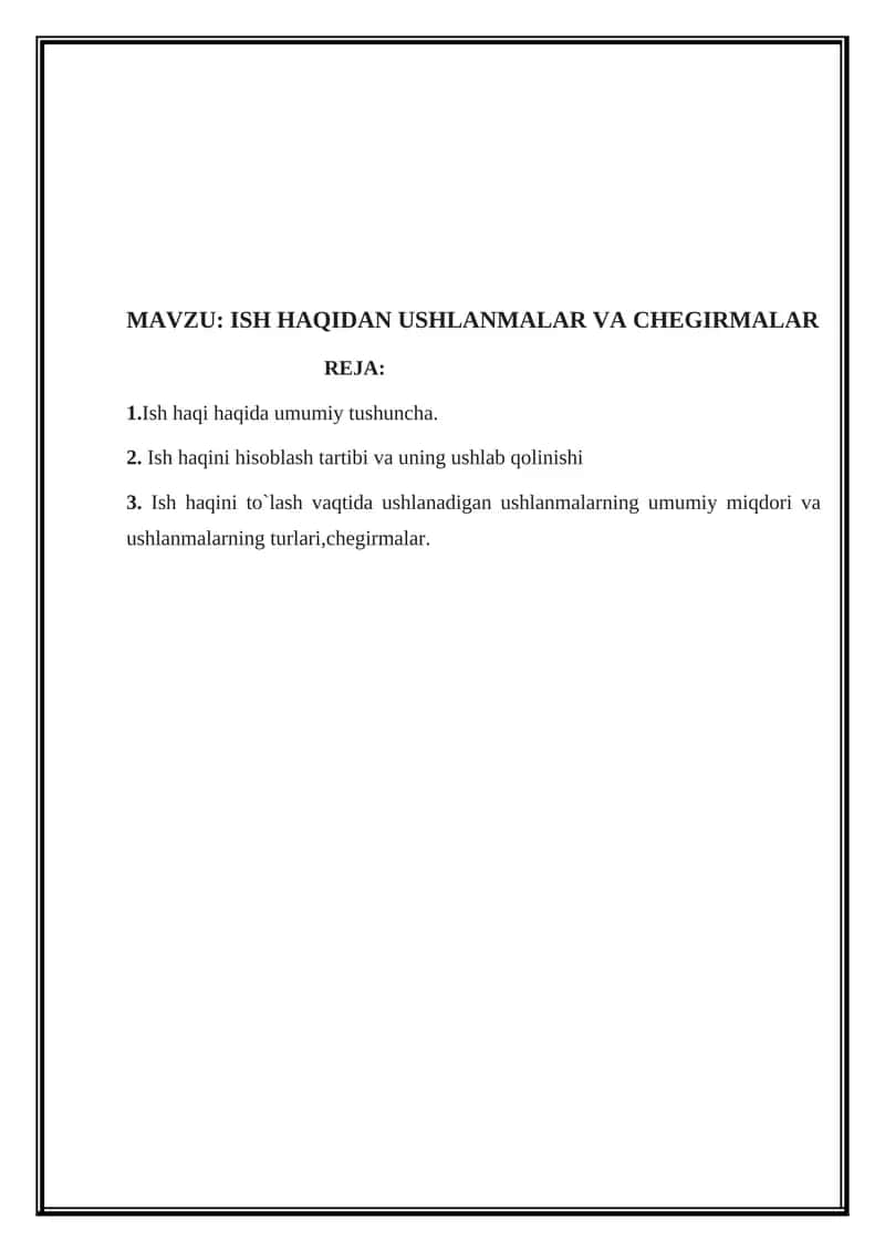 Ish haqida ushlanmalar va chegirmalar