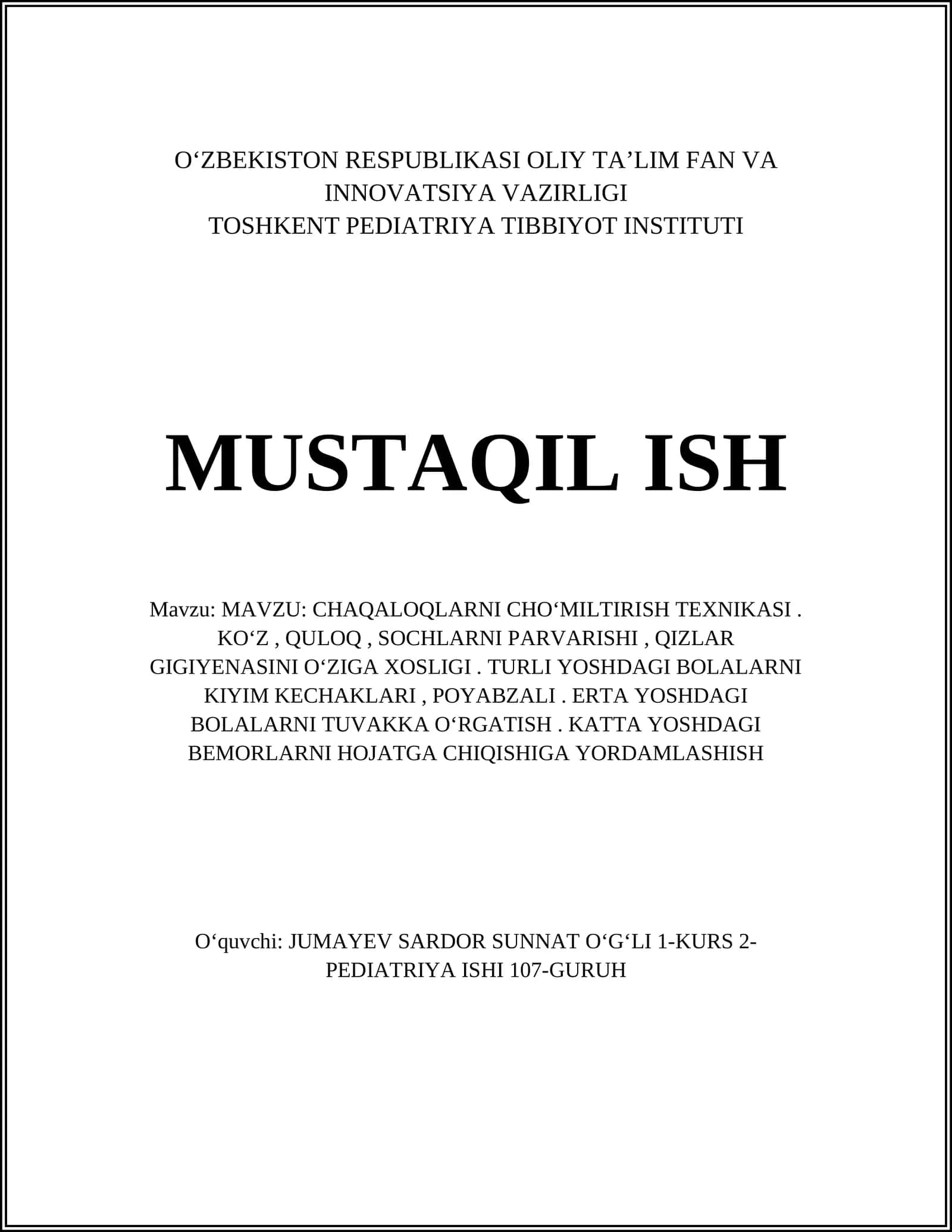 CHAQALOQLARNI CHO'MILTIRISH TEXNIKASI
