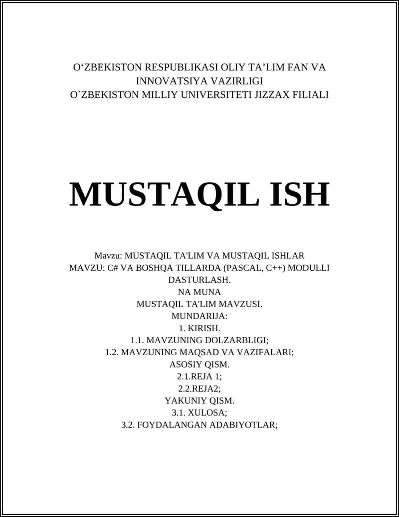 C# VA BOSHQA TILLARDA (PASCAL, C++) MODULLI DASTURLASH
