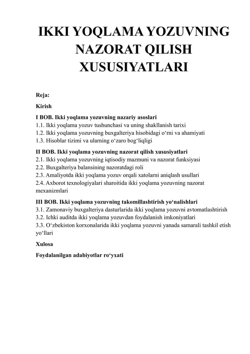 IKKI YOQLAMA YOZUVNING NAZORAT QILISH XUSUSIYATLARI