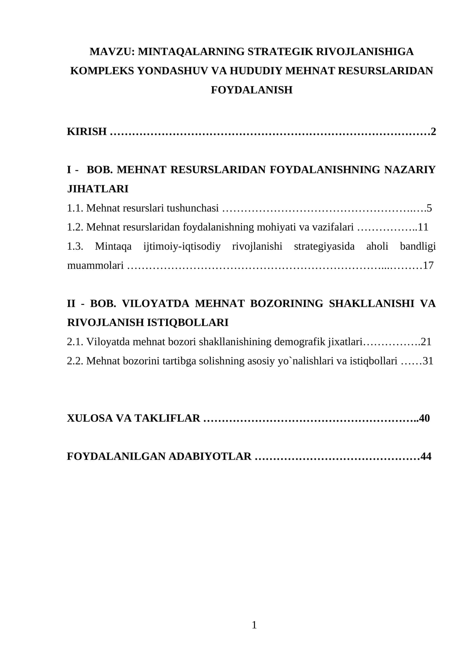 MINTAQALARNING STRATEGIK RIVOJLANISHIGA KOMPLEKS YONDASHUV VA HUDUDIY MEHNAT RESURSLARIDAN FOYDALANISH