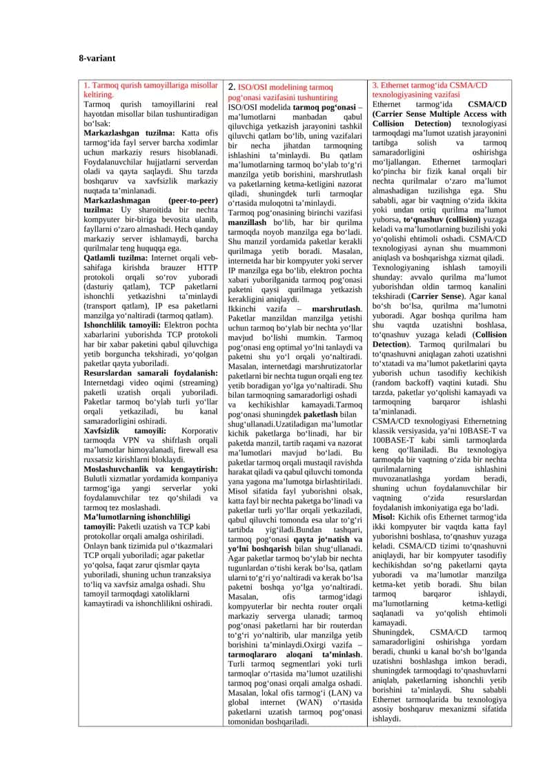Tarmoq qurish tamoyillari
