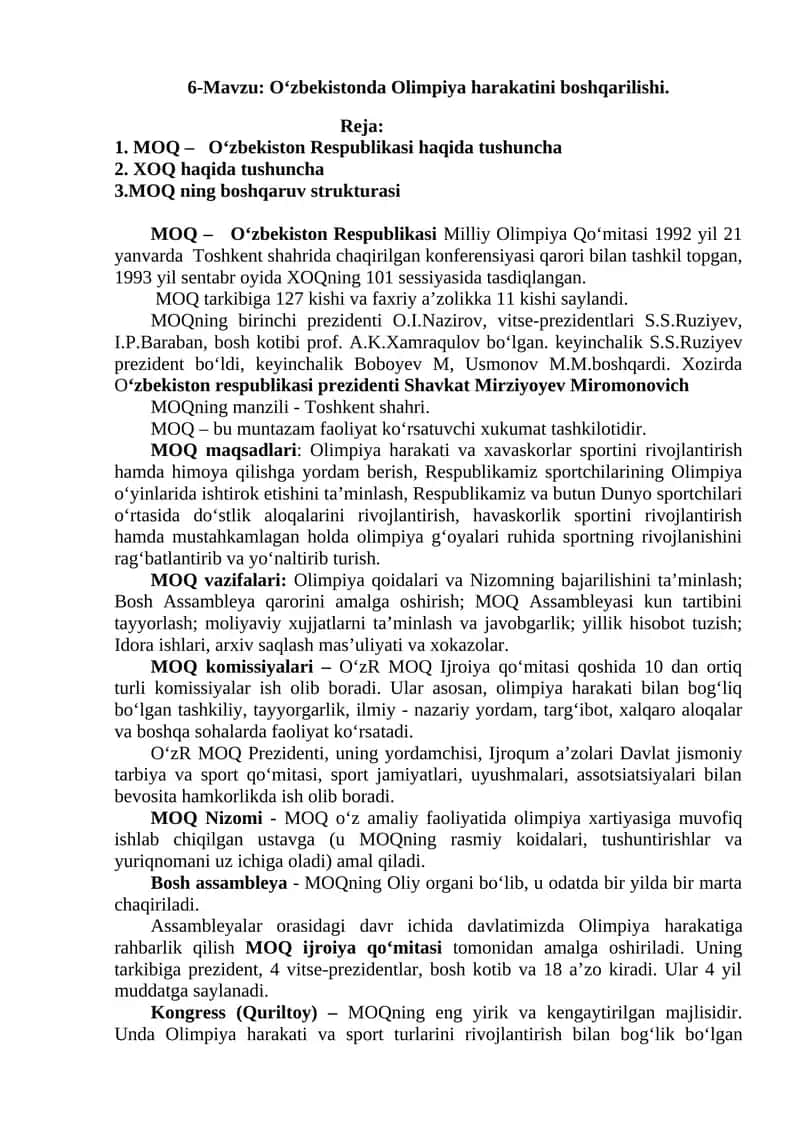 O‘zbekistonda Olimpiya harakatini boshqarilishi