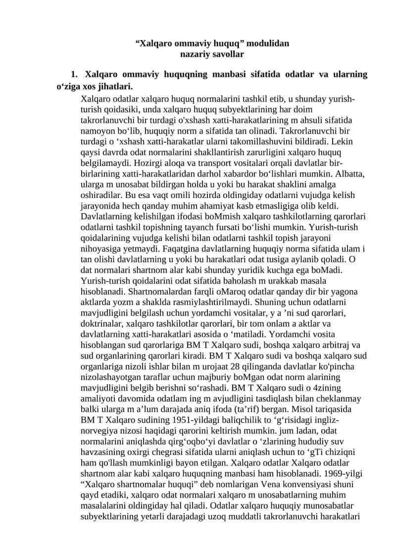 "Xalqaro ommaviy huquq" modulidan