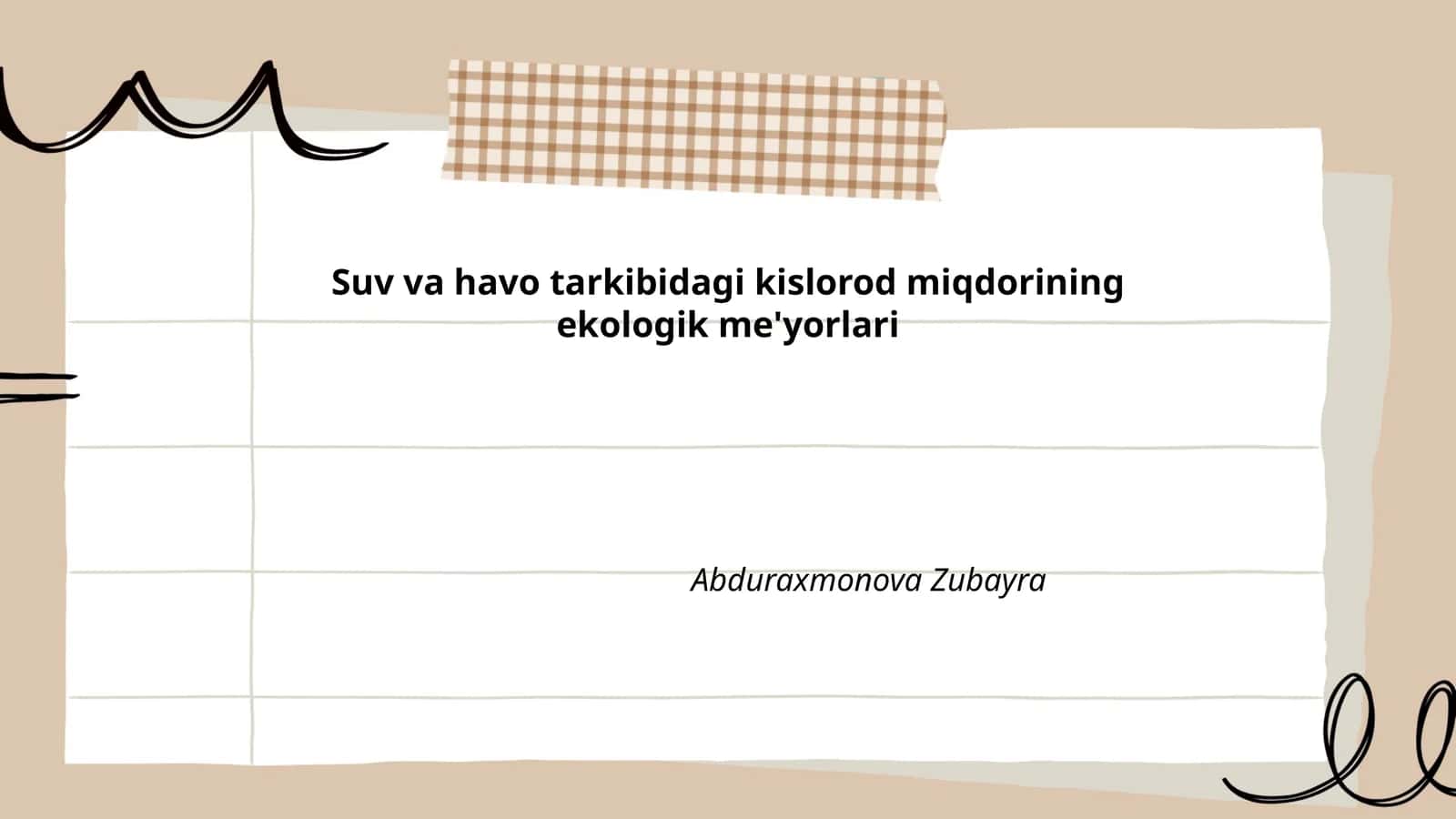 Suva va havo tarkibidagi kislorod miqdorining ekologik me'yorlari