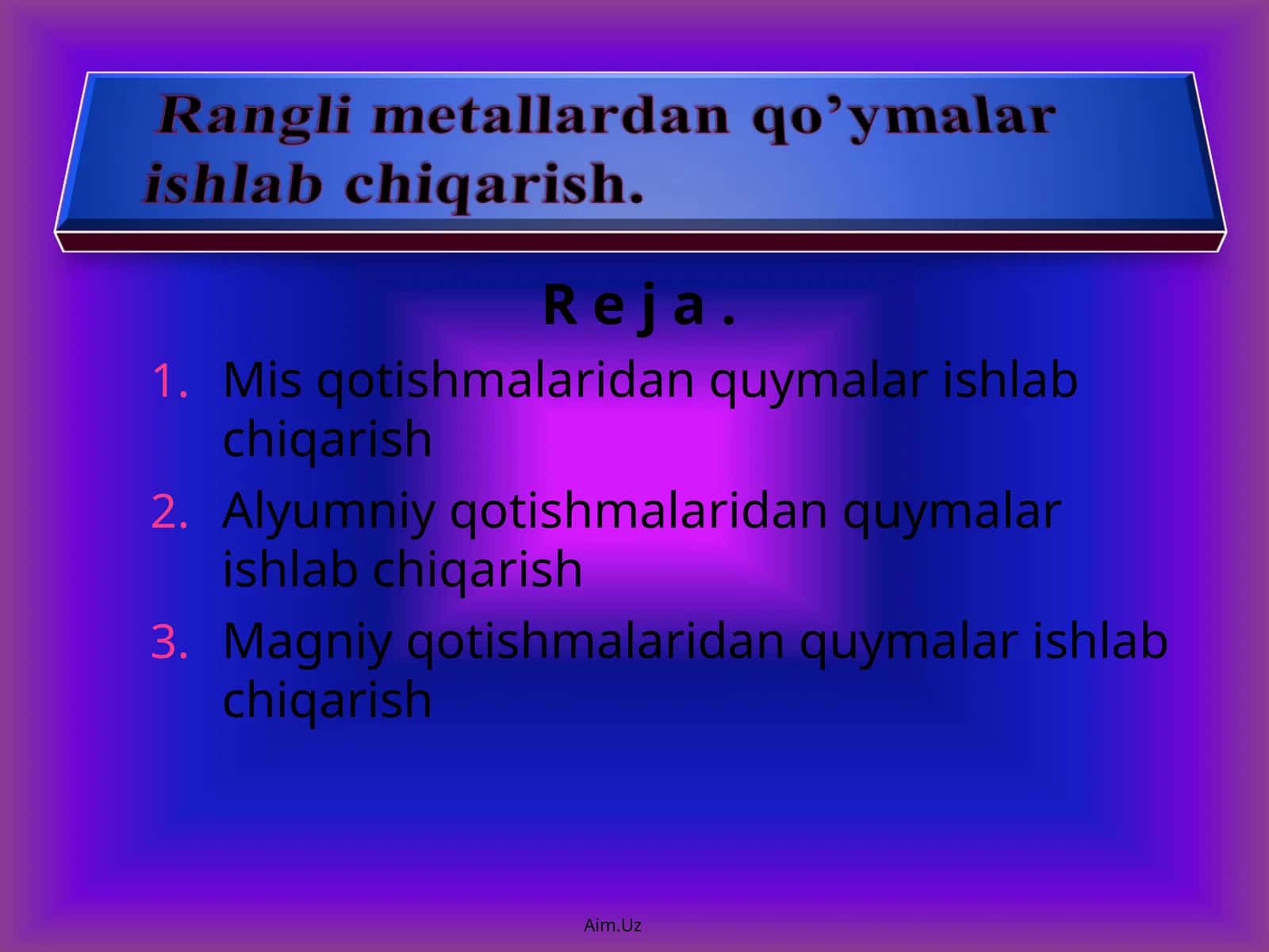 Mis qоtishmаlаridаn quymаlаr ishlаb chiqаrish