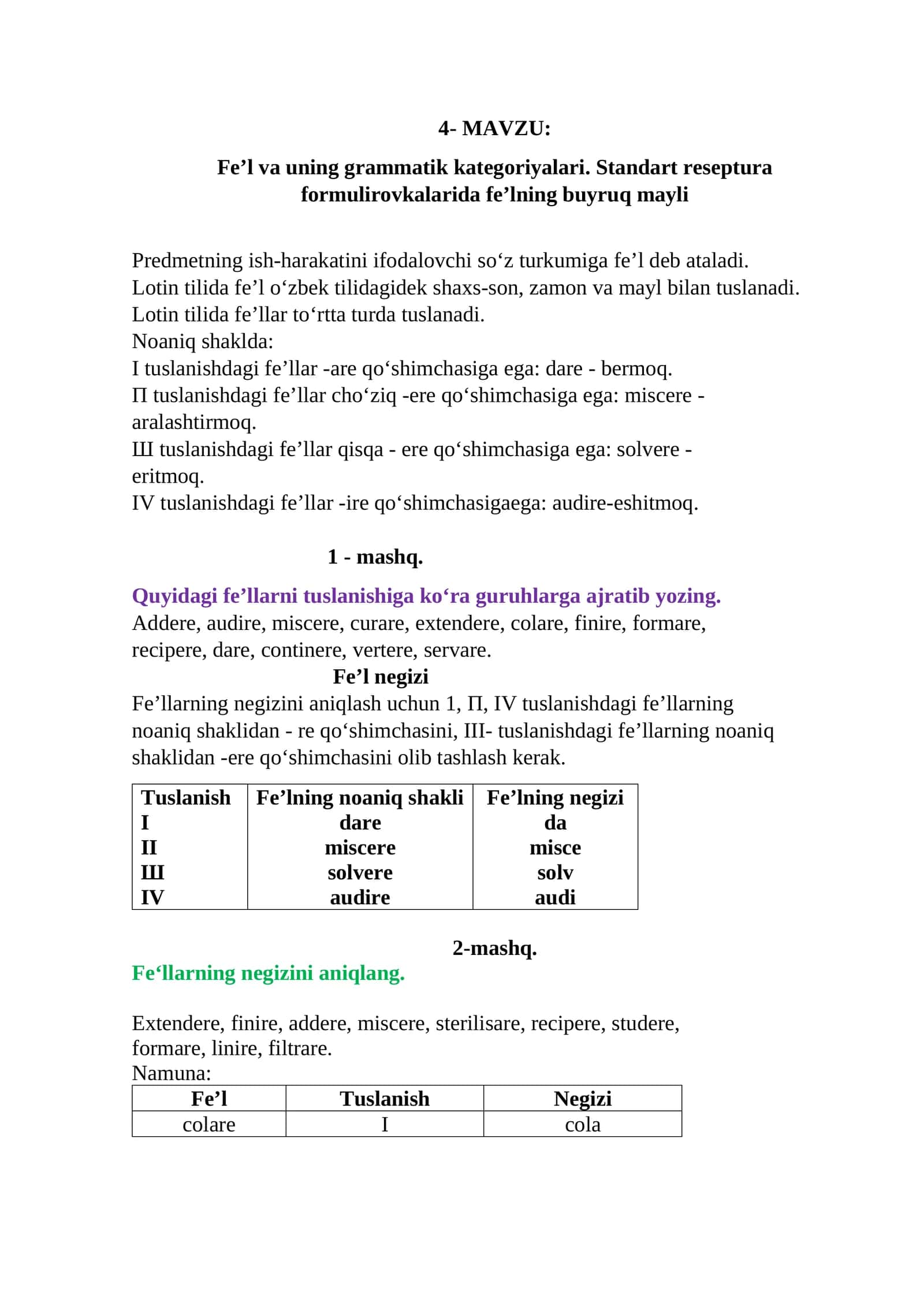 Fe’l va uning grammatik kategoriyalari