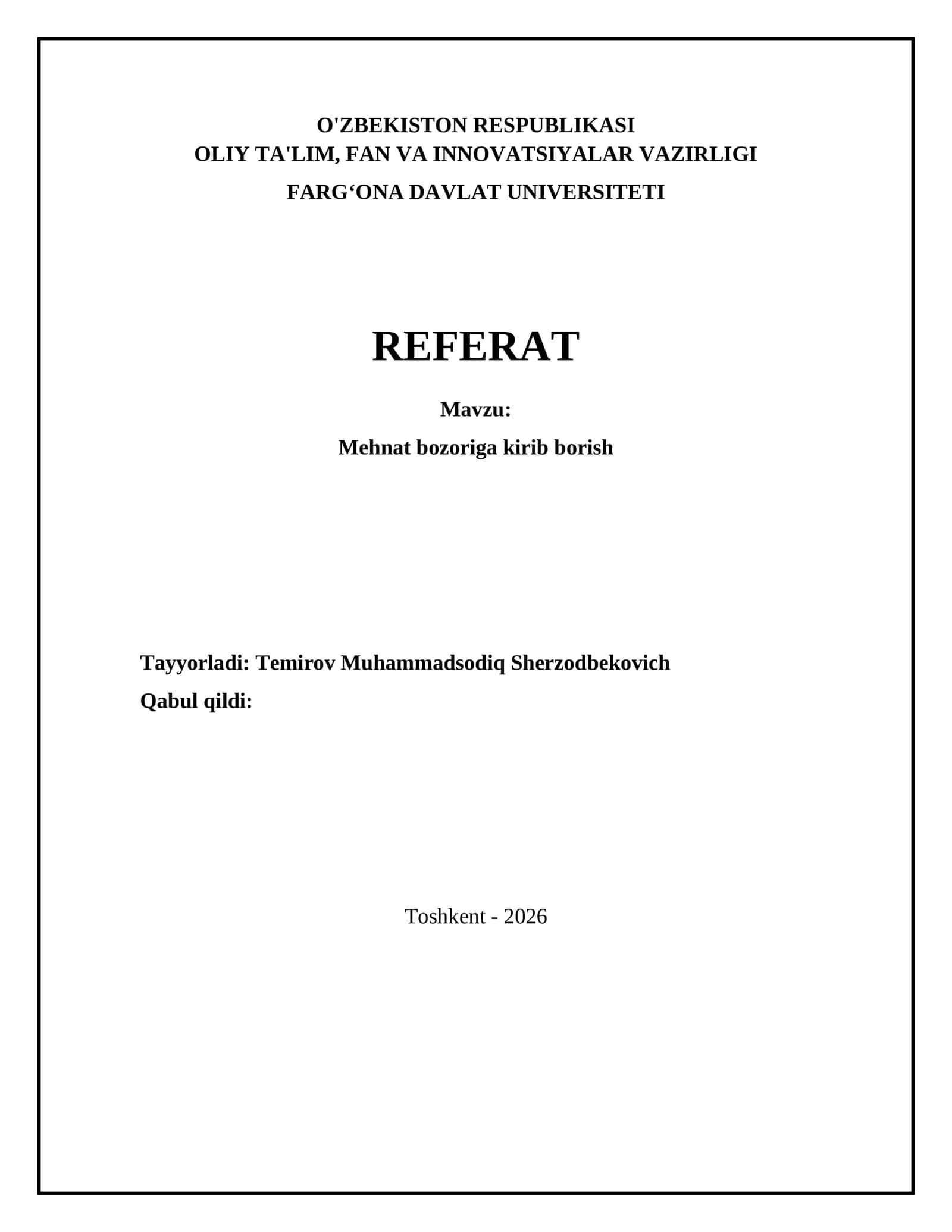 Mehnat bozoriga kirib borish