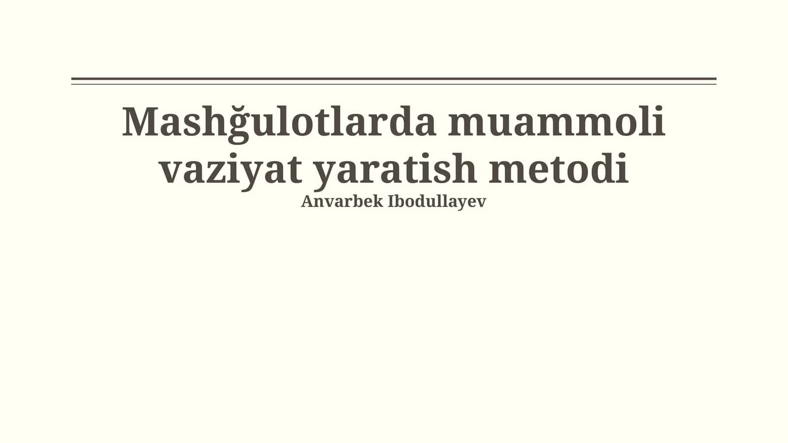 Muammoli vaziyatlarni Rejalashtirish va Dizaynlash