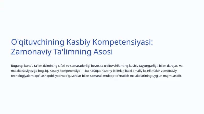 Kasbiy Kompetensiyasi: Zamonaviy Ta'limning Asosi