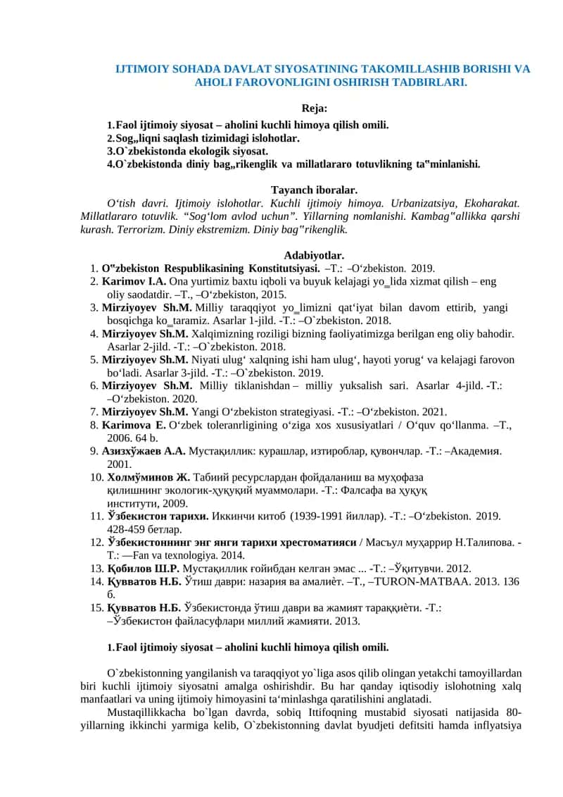 IJTIMOIY SOHADA DAVLAT SIYOSATINING TAKOMILLASHIB BORISHI VA AHOLI FAROVONLIGINI OSHIRISH TADBIRLARI