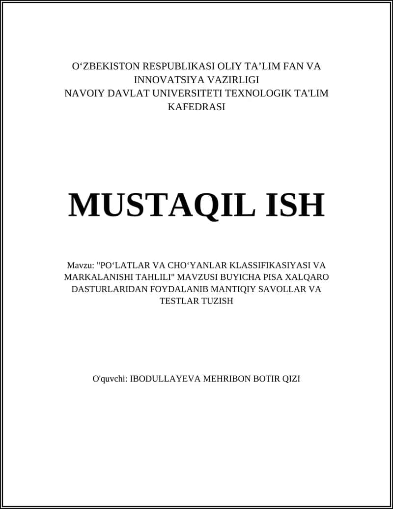 "POʻLATLAR VA CHOʻYANLAR KLASSIFIKASIYASI VA MARKALANISHI TAHLILI"