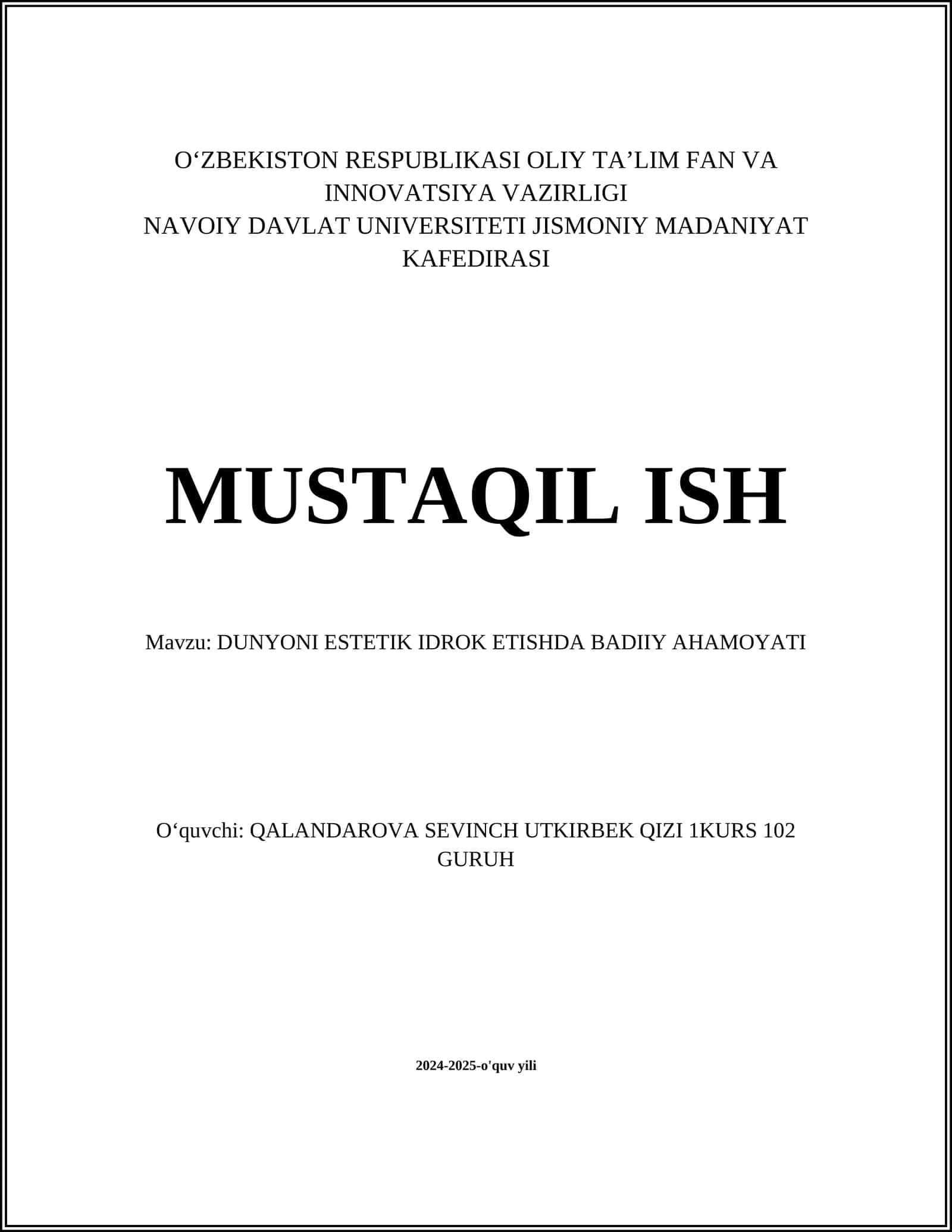 DUNYONI ESTETIK IDROK ETISHDA BADIIY AHAMOYATI