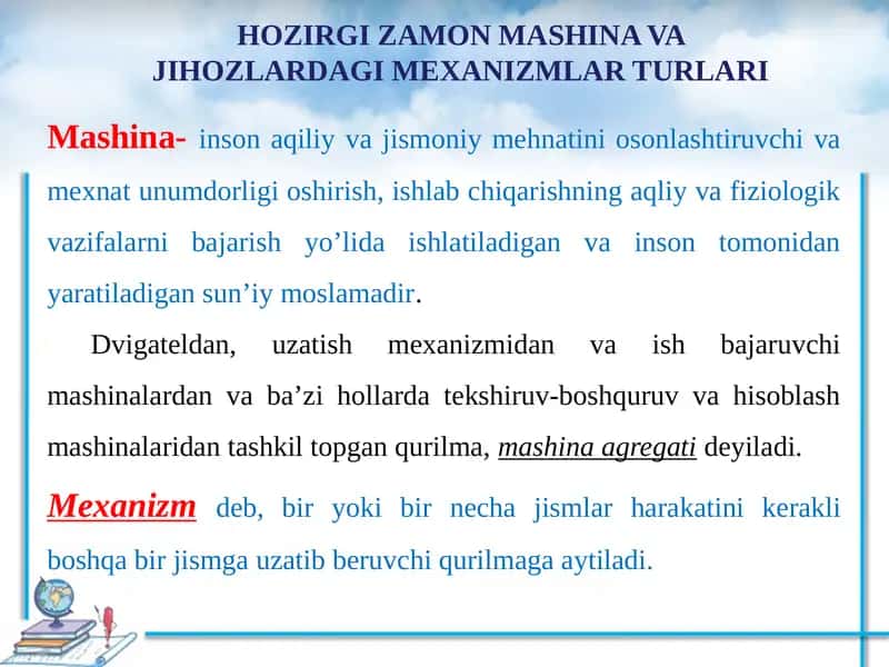 HOZIRGI ZAMON MASHINA VA JIHOZLARDAGI MEXANIZMLAR TURLARI