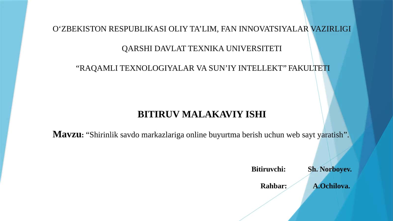 Shirinlik savdo markazlari uchun online buyurtma berish uchun web sayt yaratish