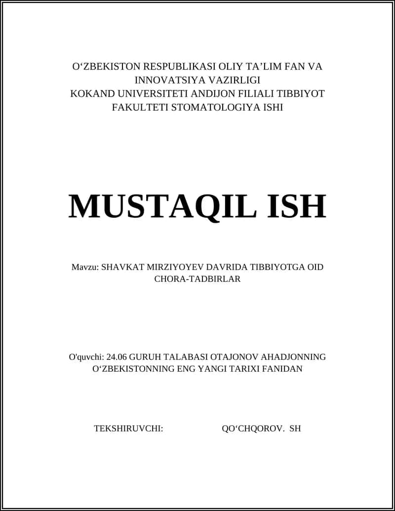 SHAVKAT MIRZIYOYEV DAVRIDA TIBBIYOTGA OID CHORA-TADBIRLAR