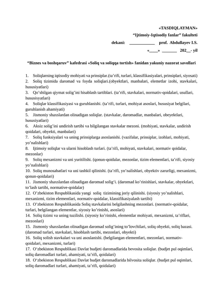 Soliqlarning iqtisodiy mohiyati va prinsiplar