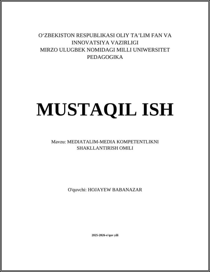 MEDIATALIM-MEDIA KOMPETENTLIKNI SHAKLLANTIRISH OMILI